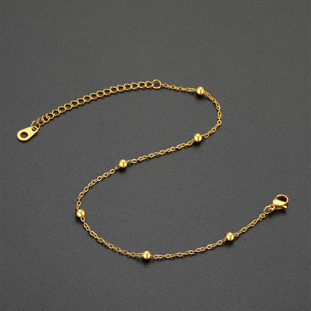 Stainless Steel Cable Chain Bobble Ankle Bracelet for Mom