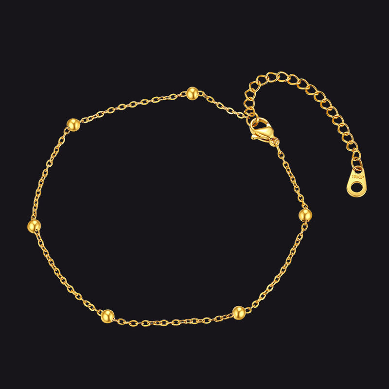 Stainless Steel Cable Chain Bobble Ankle Bracelet for Mom