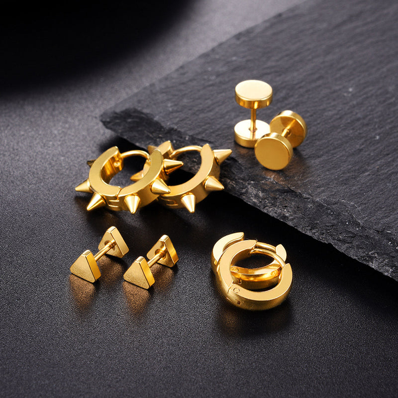 4pcs Rivets/hoop/stud/triangle Earrings Set for
