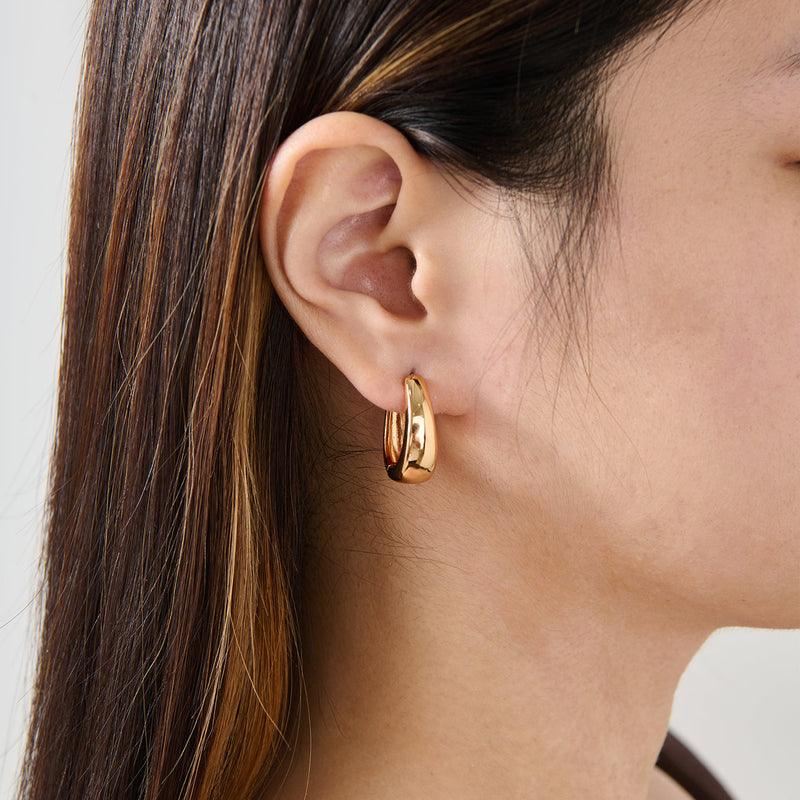 Classic Hollow Oval Puffed Hoop Earrings for , 14k Gold