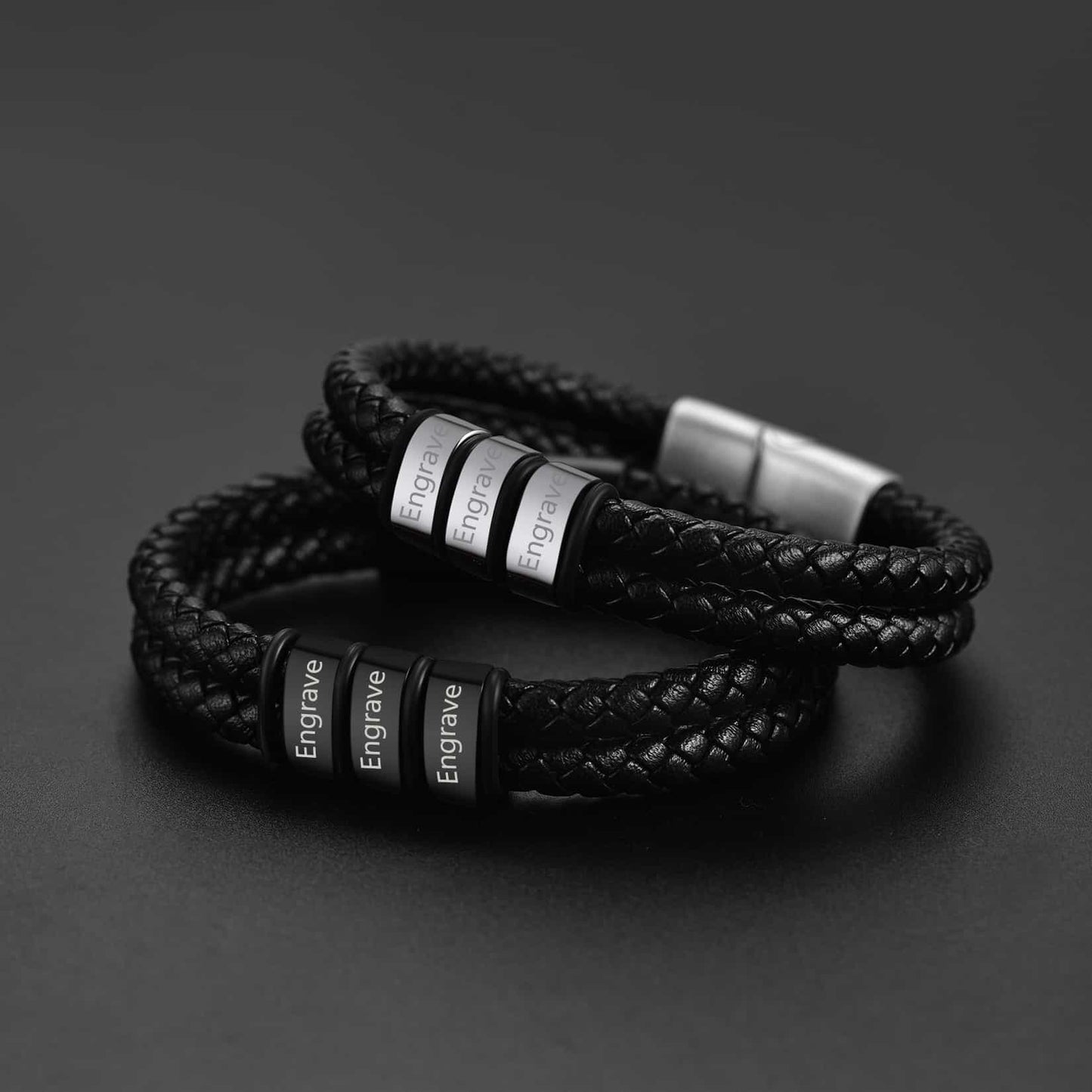 Personalized Braided Leather Bracelet With Engraved Name Beaded for