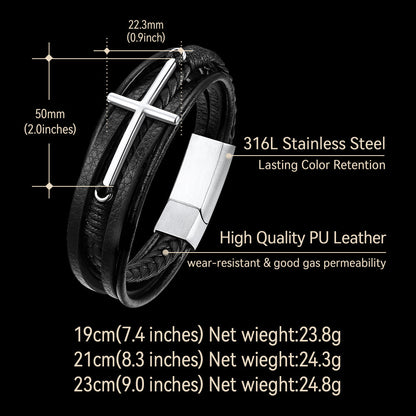 Christian Cross Multi-layer Braided Leather Bracelet for