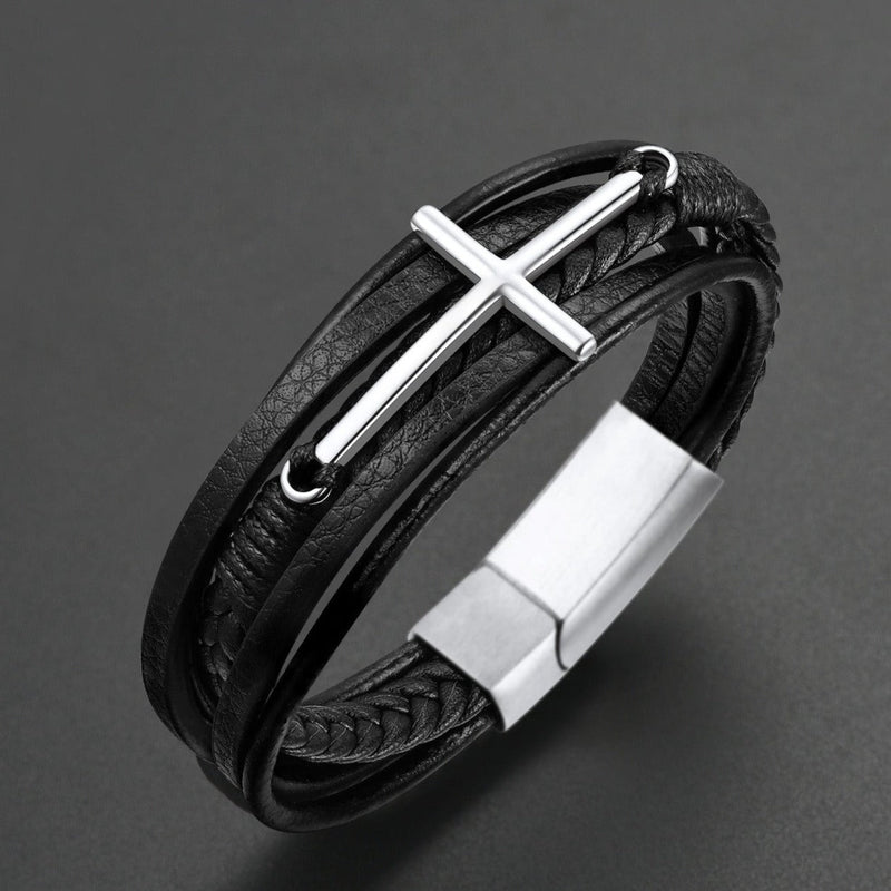 Christian Cross Braided Leather Bracelet Gift for