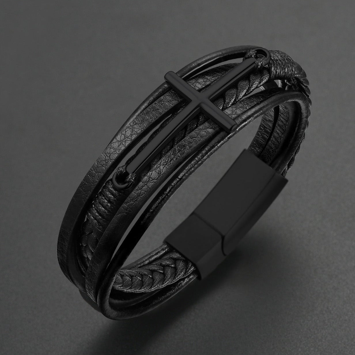 Christian Cross Braided Leather Bracelet Gift for