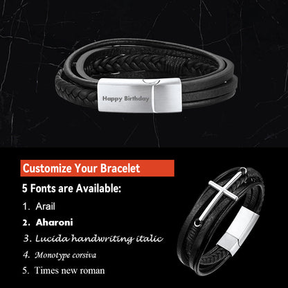 Christian Cross Braided Leather Bracelet Gift for