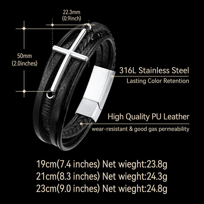 Christian Cross Multi-layer Braided Leather Bracelet for