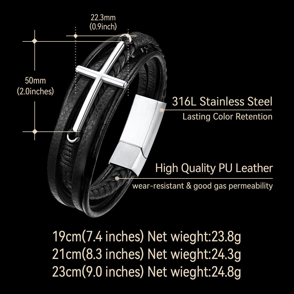 Christian Cross Braided Leather Bracelet Gift for