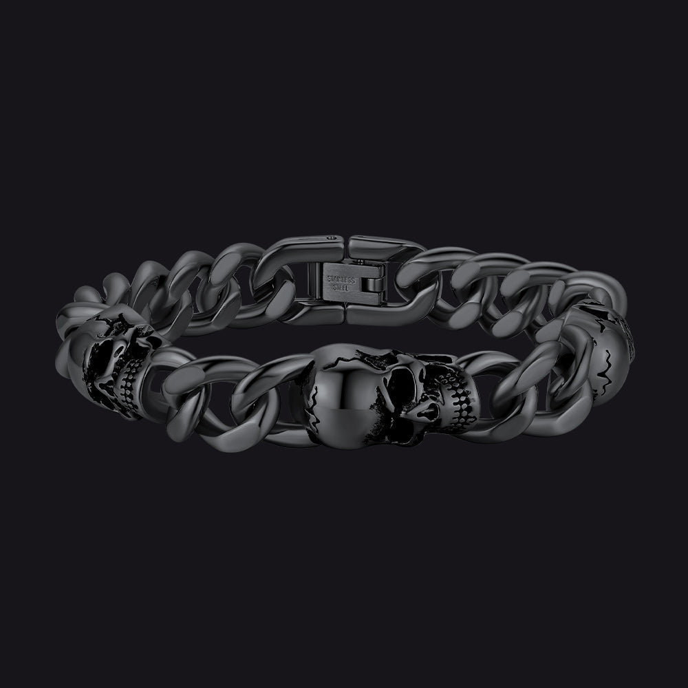 Gothic Skull Thick Cuban Chain Link Bracelet Halloween Gift for