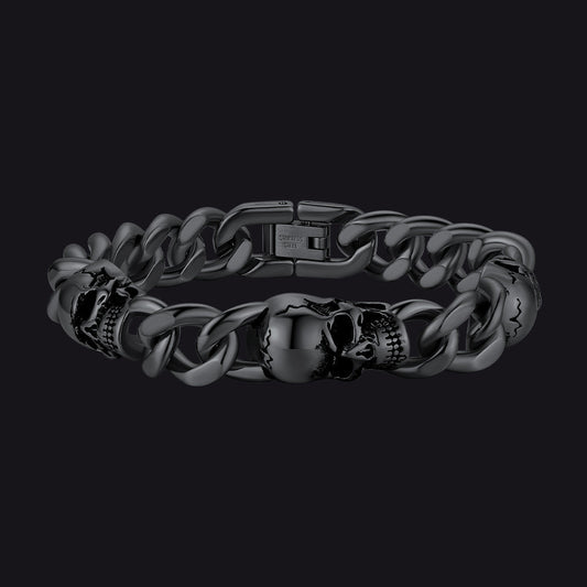 Gothic Skull Thick Cuban Chain Link Bracelet Halloween Gift for