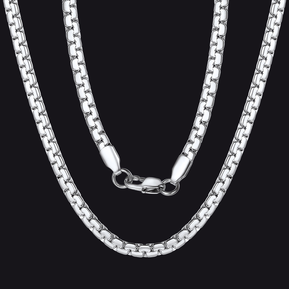 Flat Box Link Chain Stainless Steel Necklace for