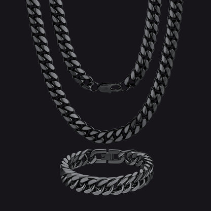10mm Chunky Heavy Cuban Link Chain & Bracelet Set for
