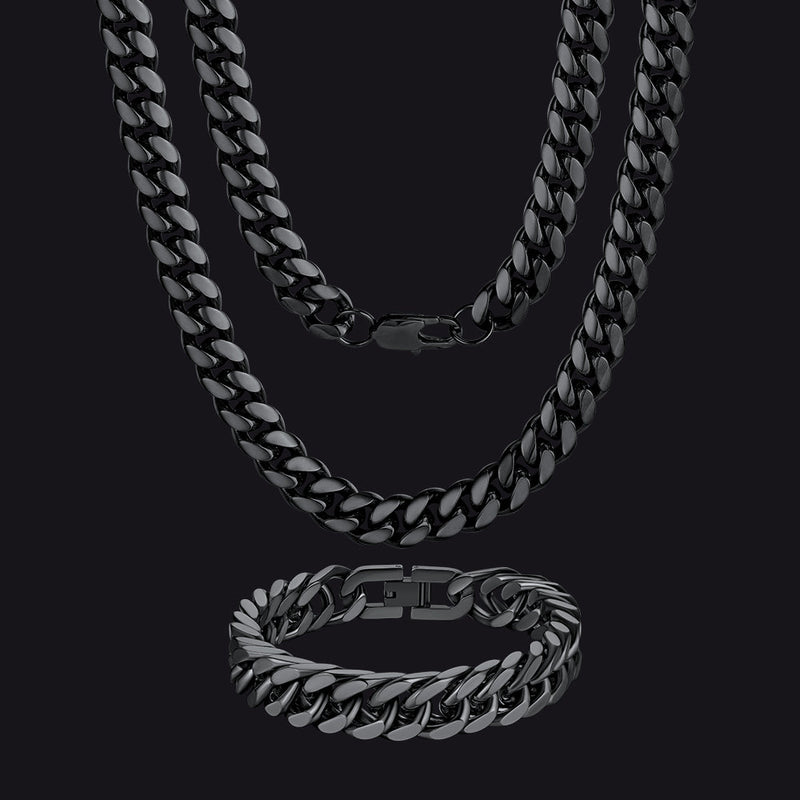 10mm Chunky Heavy Cuban Link Chain & Bracelet Set for