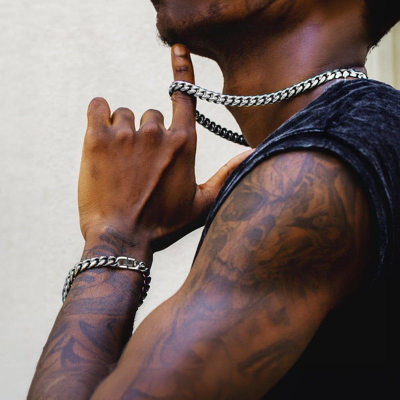 10mm Chunky Heavy Cuban Link Chain & Bracelet Set for