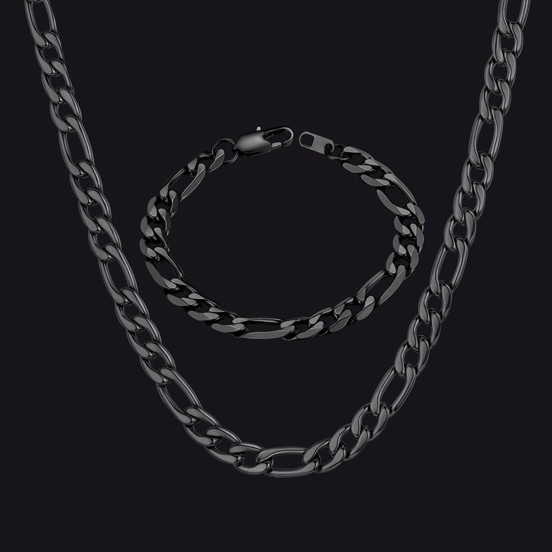 8mm Figaro Link Chain & Bracelet Bundle Set for