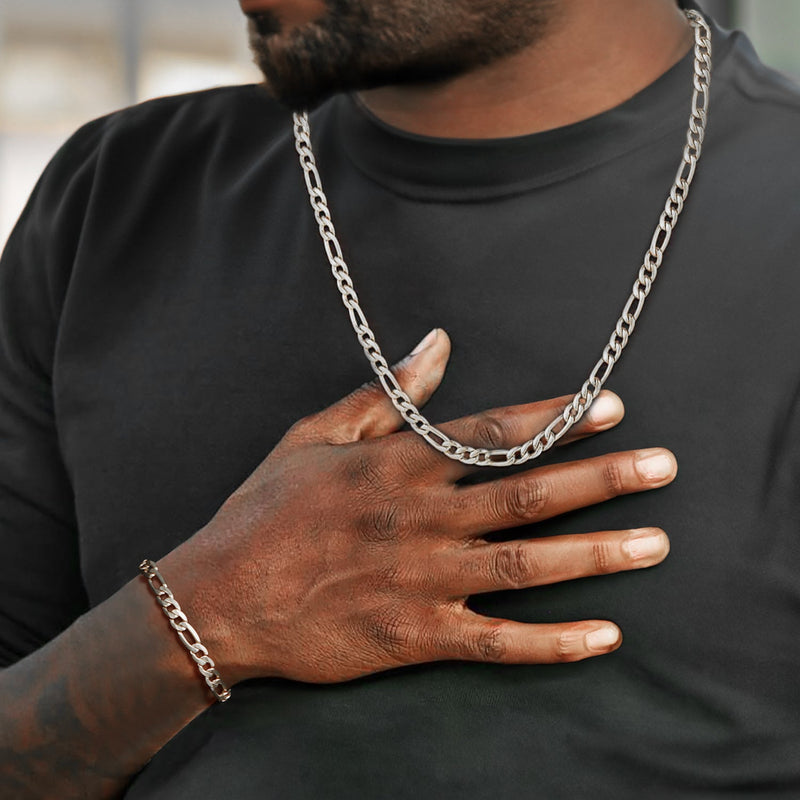 8mm Figaro Link Chain & Bracelet Bundle Set for