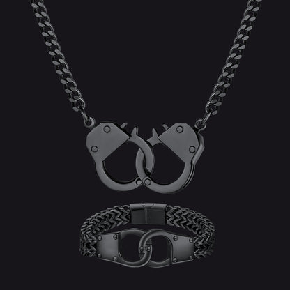 Gothic Punk Handcuff Necklace & Bracelet Jewelry Set for