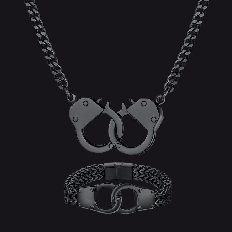Gothic Punk Handcuff Necklace & Bracelet Jewelry Set for