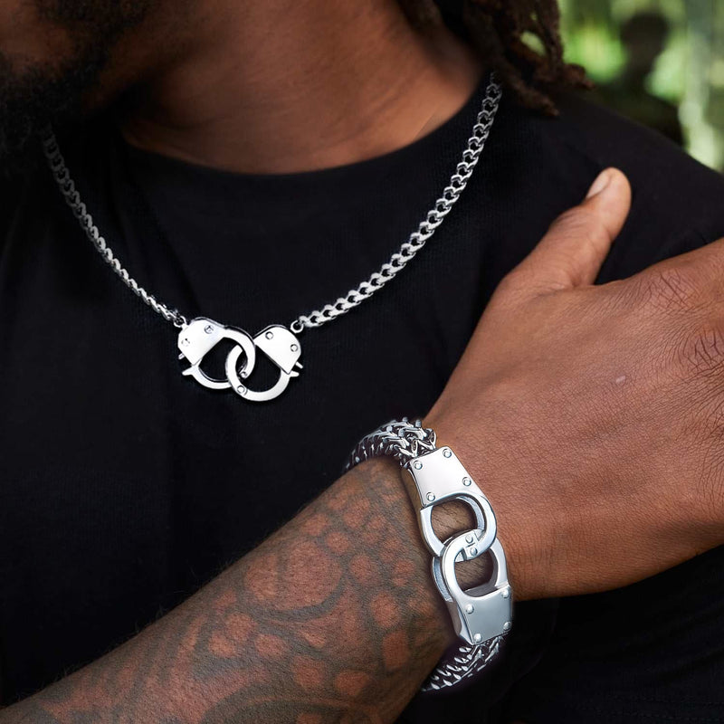 Gothic Punk Handcuff Necklace & Bracelet Jewelry Set for