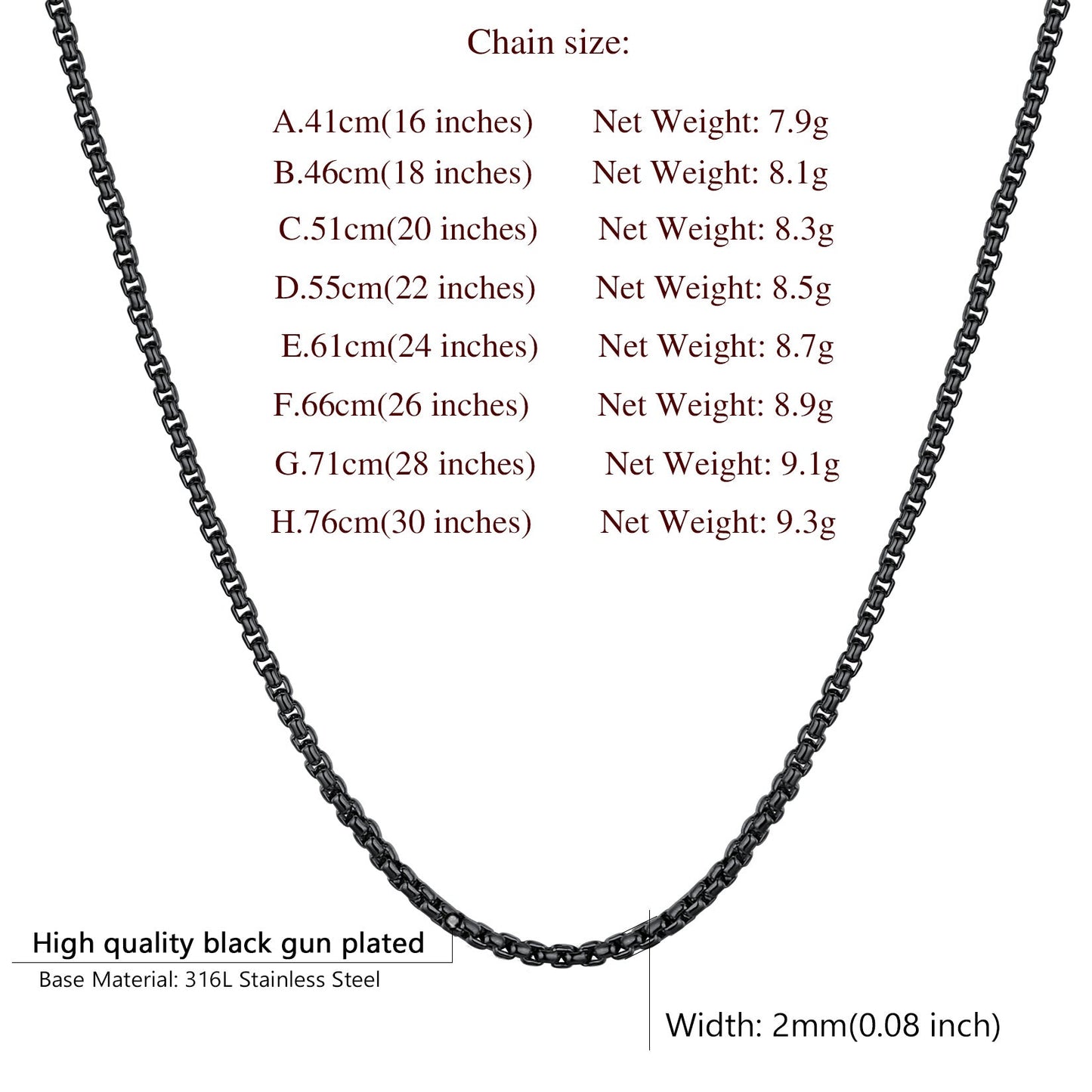 2mm Stainless Steel Rolo Cable Chain Necklace for