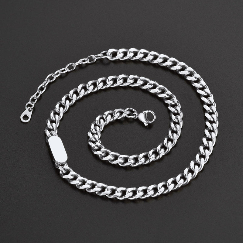 7mm Engraved Name Cuban Chain Choker Necklace for