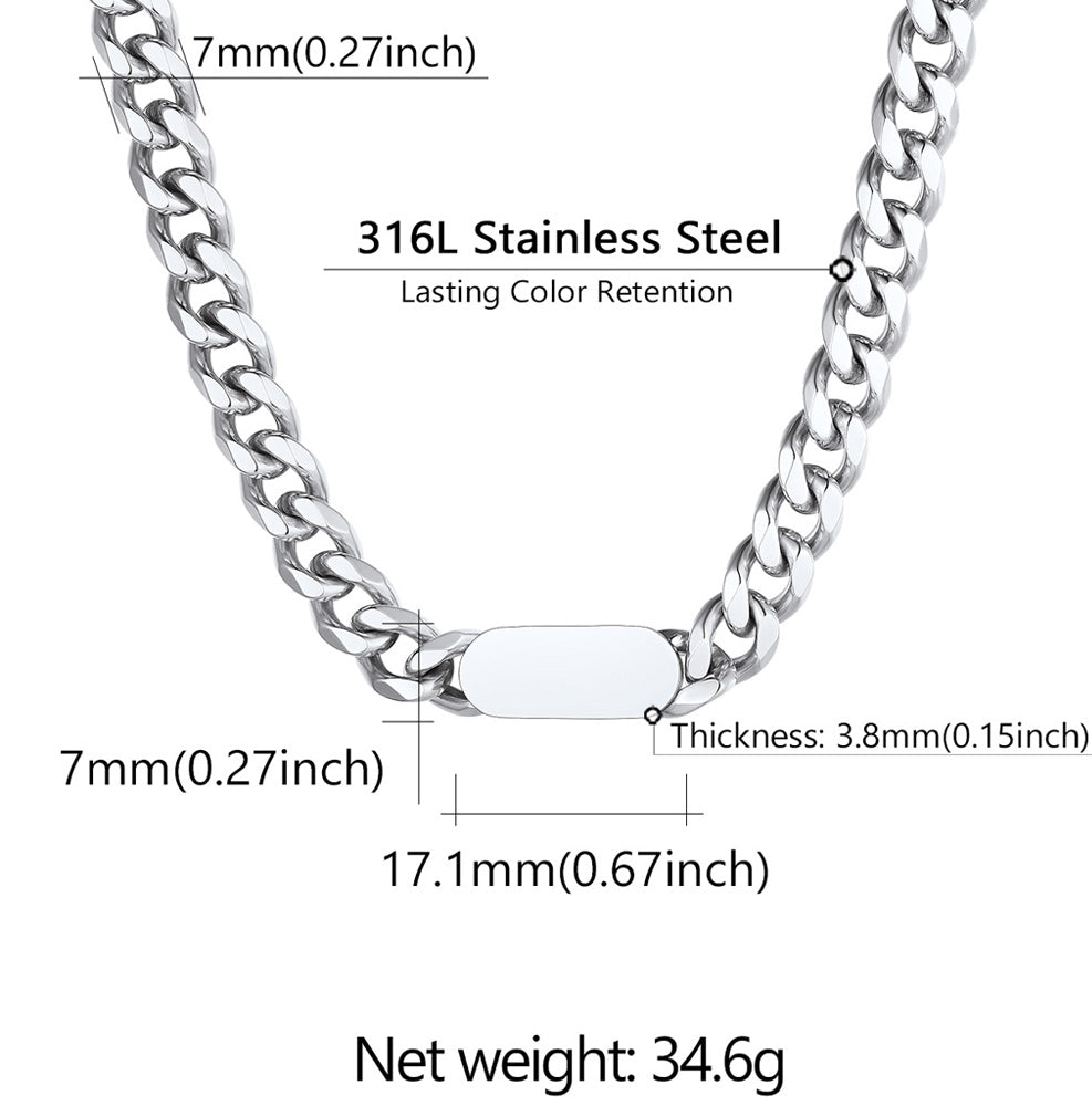 7mm Engraved Name Cuban Chain Choker Necklace for