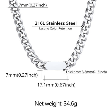 7mm Engraved Name Cuban Chain Choker Necklace for