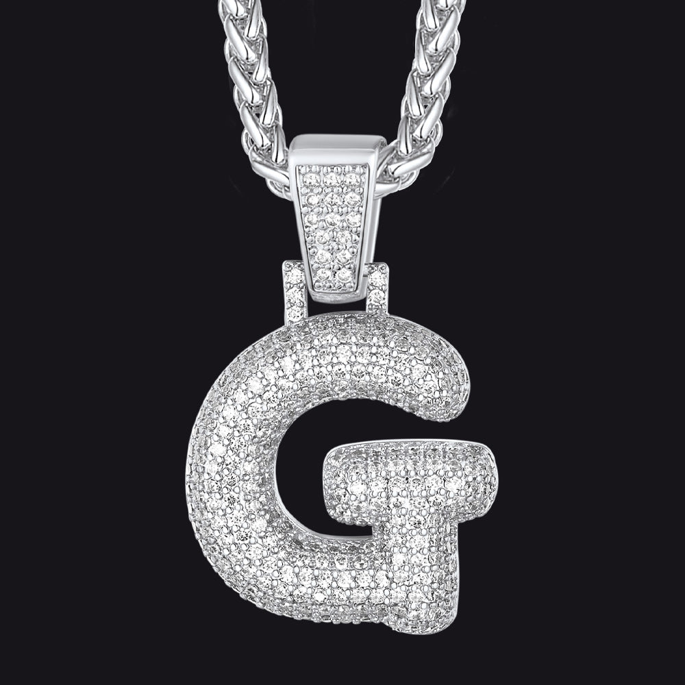 Diamond Bubble Letter Initial Necklace for