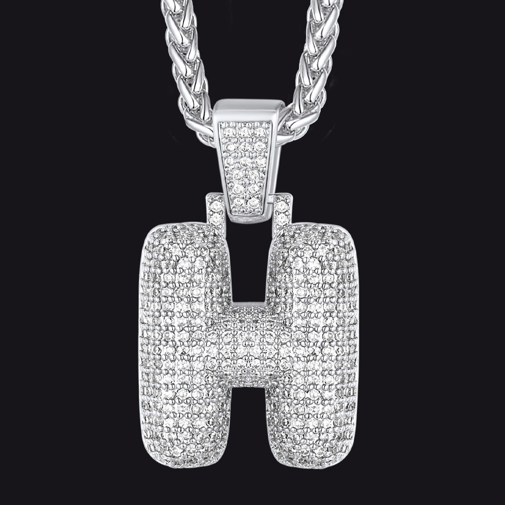 Diamond Bubble Letter Initial Necklace for