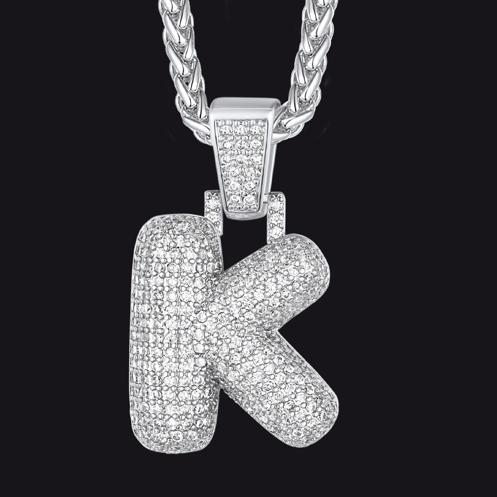 Diamond Bubble Letter Initial Necklace for