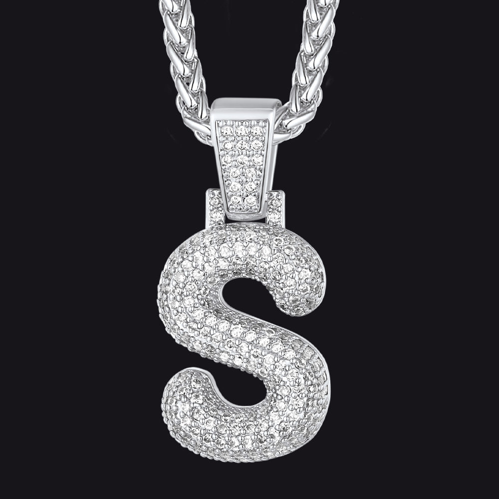Diamond Bubble Letter Initial Necklace for