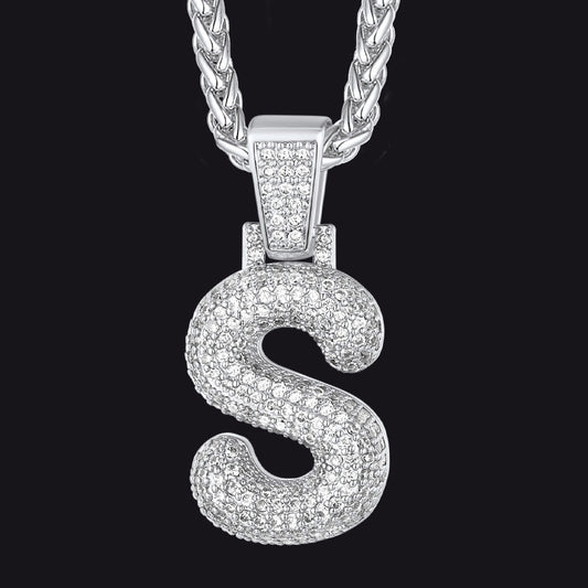 Diamond Bubble Letter Initial Necklace for