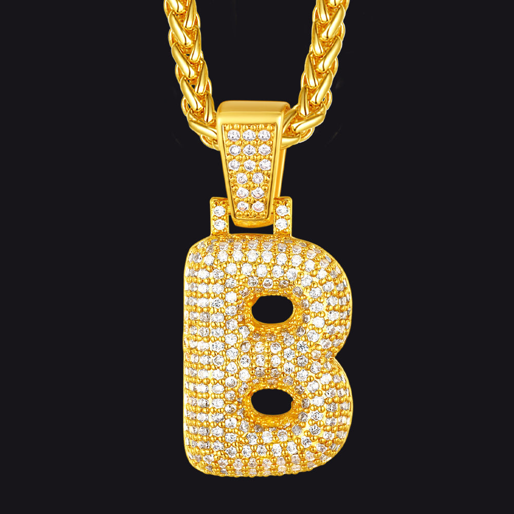 Diamond Bubble Letter Initial Necklace for
