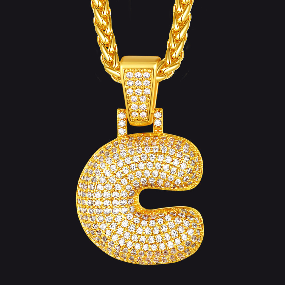 Diamond Bubble Letter Initial Necklace for