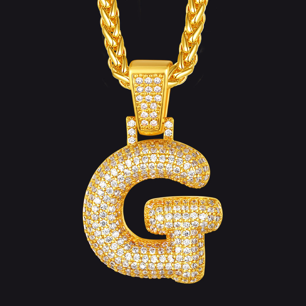 Diamond Bubble Letter Initial Necklace for