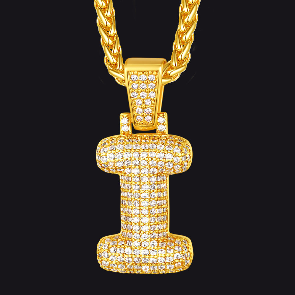 Diamond Bubble Letter Initial Necklace for