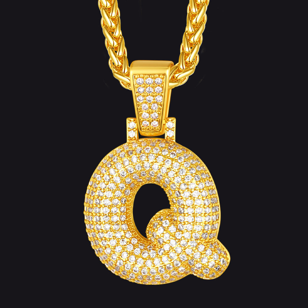 Diamond Bubble Letter Initial Necklace for