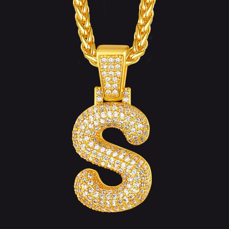 Diamond Bubble Letter Initial Necklace for