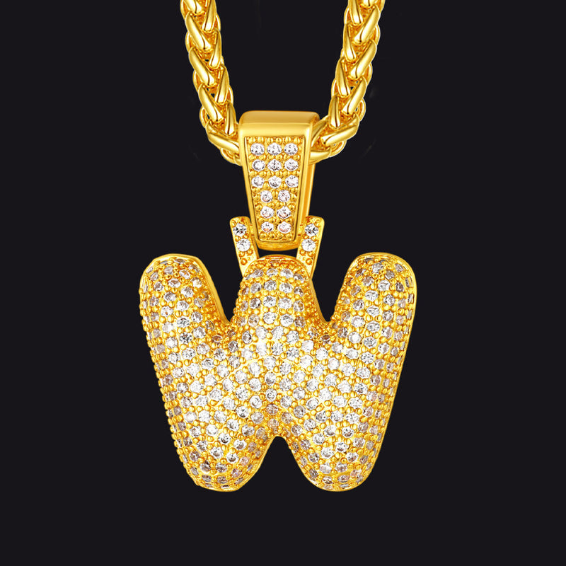 Diamond Bubble Letter Initial Necklace for