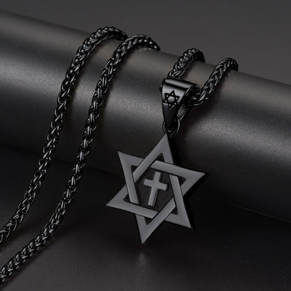 Jewish Star of David With Cross Necklace for