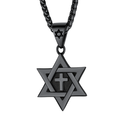 Jewish Star of David With Cross Necklace for