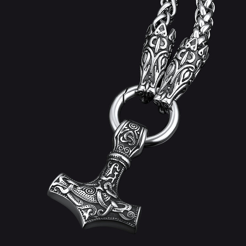 Viking Thor's Hammer Mjolnir Necklace for With Wolf Chain