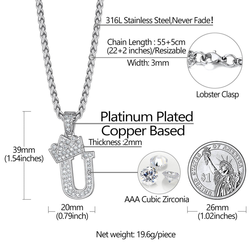 Sparkly Bling Crown Diamond Initial Letther Necklace for
