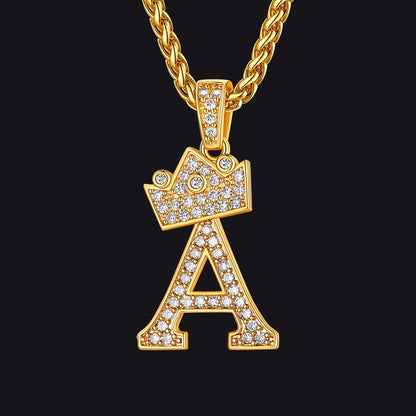 Sparkly Bling Crown Diamond Initial Letther Necklace for