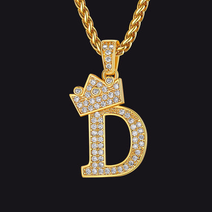 Sparkly Bling Crown Diamond Initial Letther Necklace for