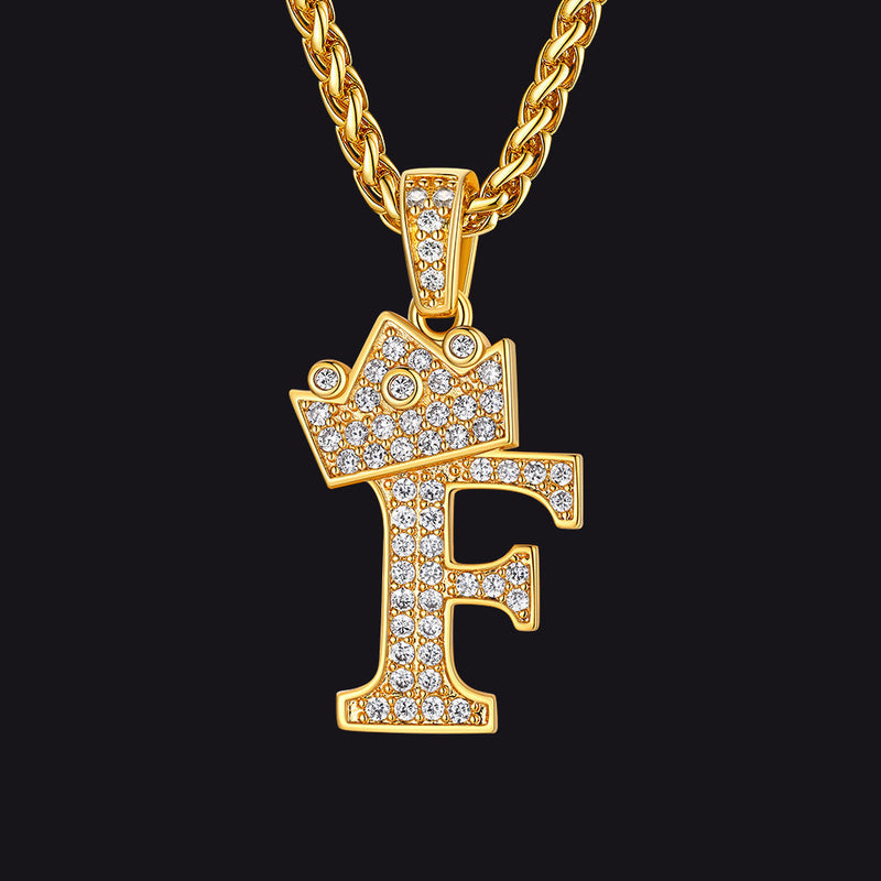 Sparkly Bling Crown Diamond Initial Letther Necklace for