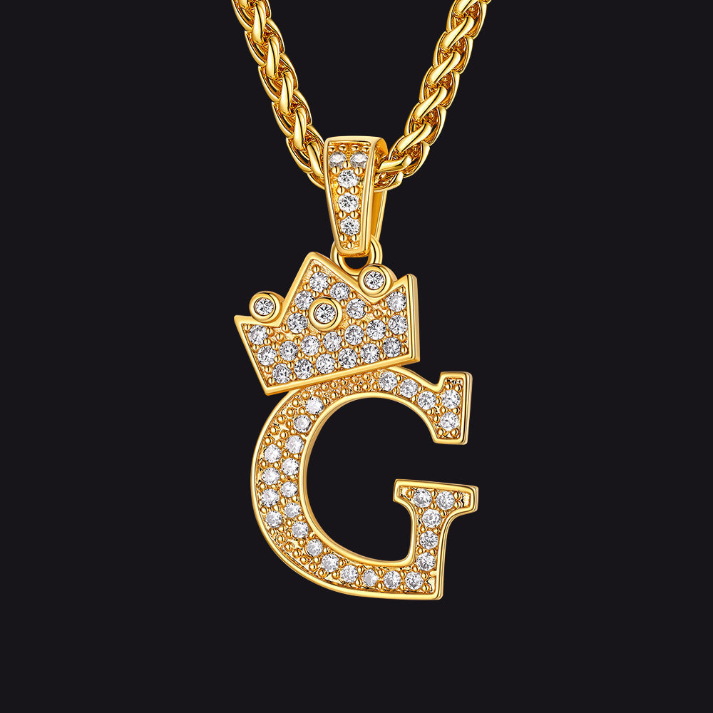 Sparkly Bling Crown Diamond Initial Letther Necklace for