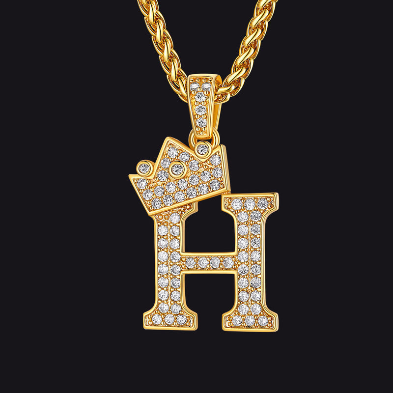 Sparkly Bling Crown Diamond Initial Letther Necklace for
