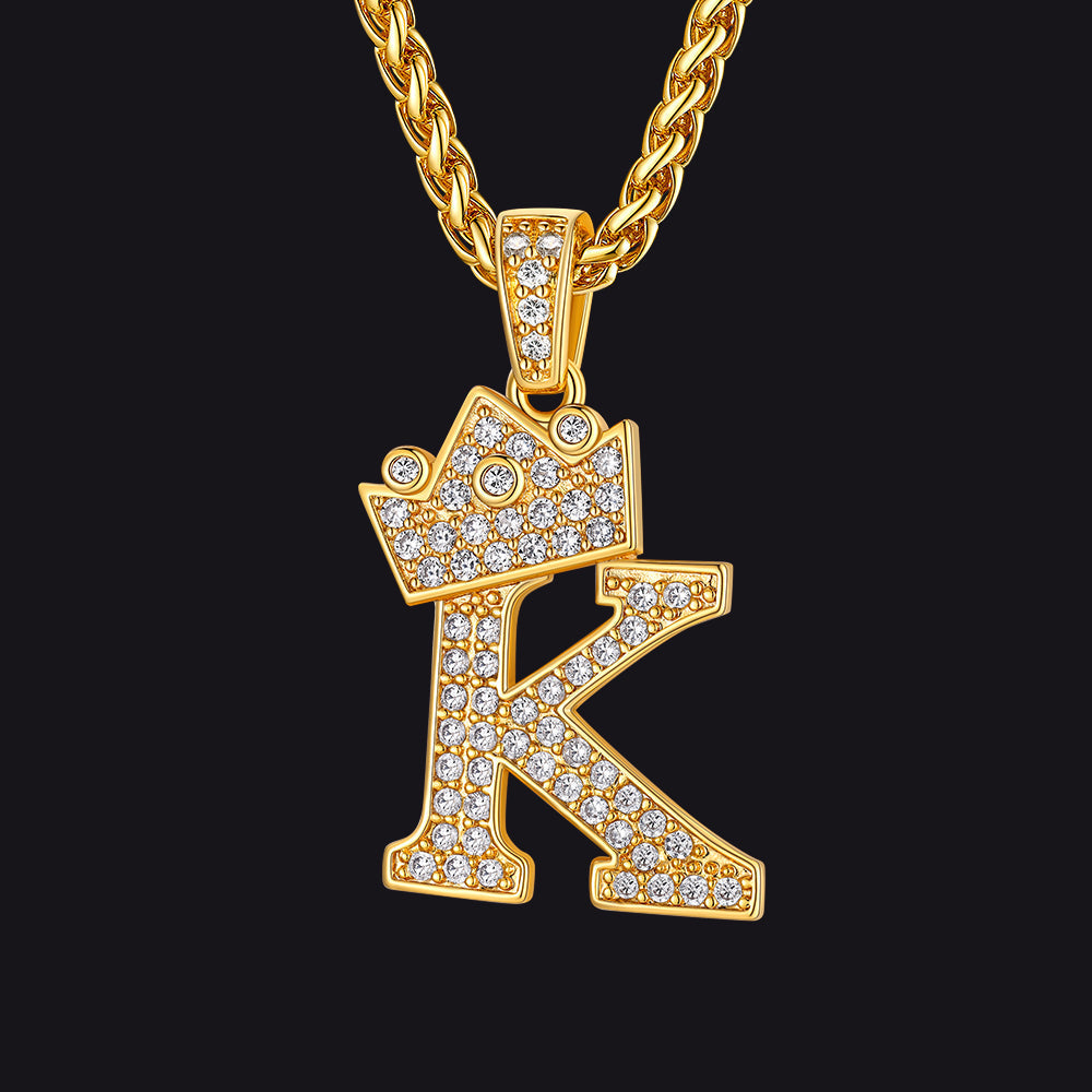 Sparkly Bling Crown Diamond Initial Letther Necklace for