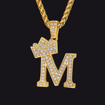 Sparkly Bling Crown Diamond Initial Letther Necklace for