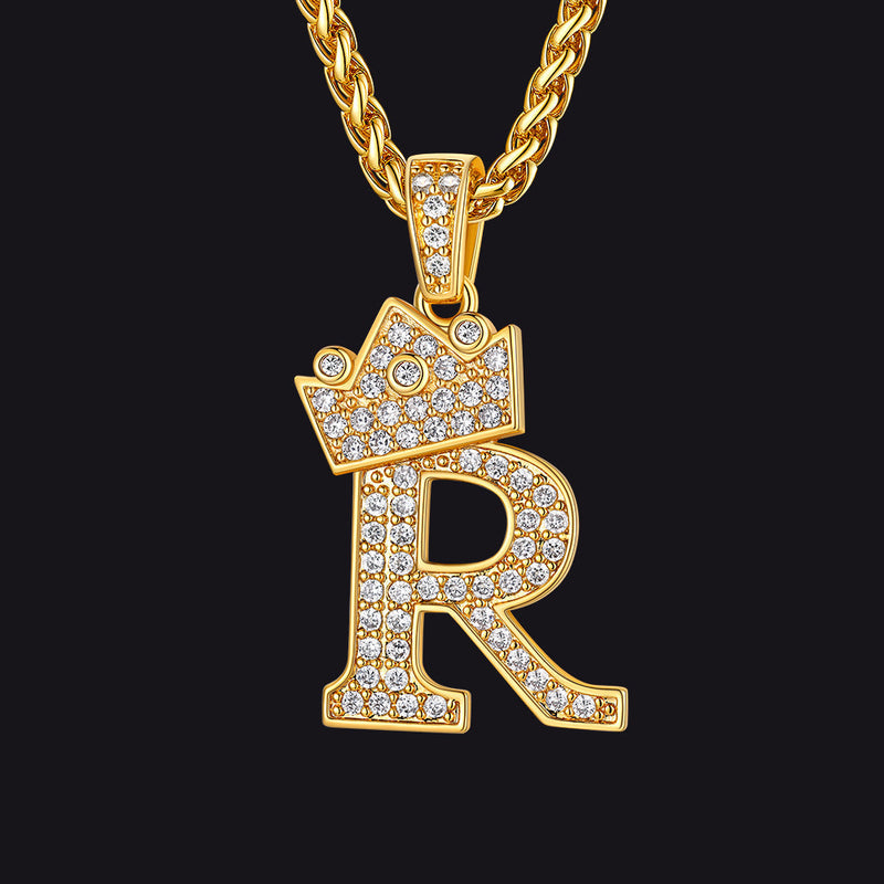 Sparkly Bling Crown Diamond Initial Letther Necklace for